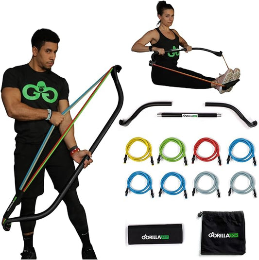 Travel Gorilla Bow Portable Home Gym System, Strength Training Equipment 100 Plus Quality Workouts, All in One Exercise Equipment for Travel, Home Gym & Outdoor Workouts