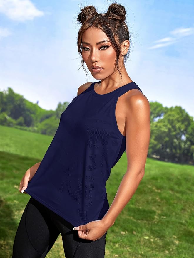 OYOANGLE Women's Camo Print Sleeveless Workout Shirts Exercise Running Tank Tops Active Gym Tops