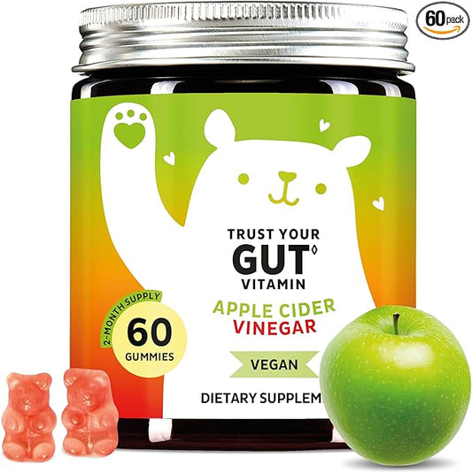 Bears with Benefits Apple Cider Vinegar Gummies – Metabolism & Detox Support with Vitamins B6, B12, Iodine & Folic Acid – Vegan. Balanced Gut (60 Gummies)
