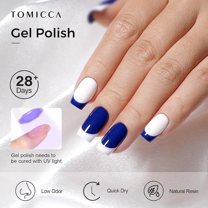 TOMICCA Blue Gel Nail Polish, 15ML Royal Blue Color Gel Polish, Soak Off UV LED Cure Nail Polish Nail Art Home DIY Manicure Nail Salon Varnish