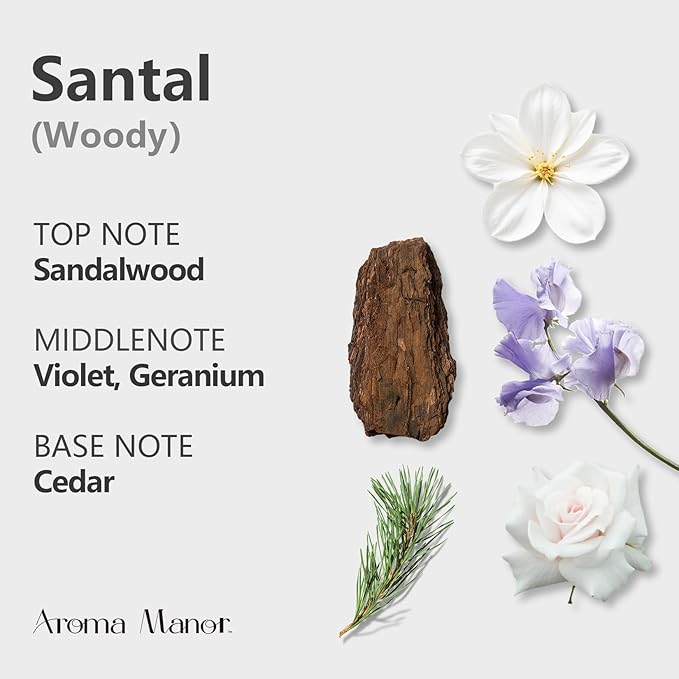 Santal Essential Oil Blend Inspired by Santal-33 Perfume – Luxury Hotel Scented Aromatherapy Diffuser Oil for Home – Sandalwood, Violet, Cedar – for Ultrasonic Diffuser, Humidifier, Reed – 150ML