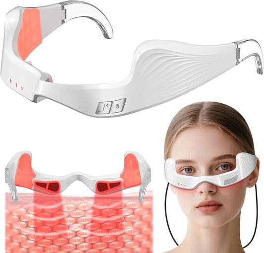 Under Eye Red Light Therapy Device, 650nm Red Light Therapy Eye Massager for Relieve Eye Bags, Eye Fatigue, Dark Circles, with Glasses Strap, Light-Weight, Hands-Free Use