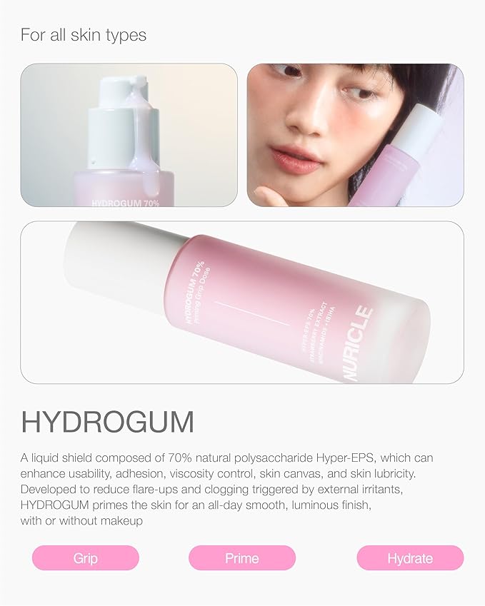 HYDROGUM 70% Priming Grip Dose 30ml (1.014 fl.oz) - Hydrates, Smoothes & Grips Makeup for Up to 15 Hours with Hyper-EPS, Korean Face Primer with Niacinamide
