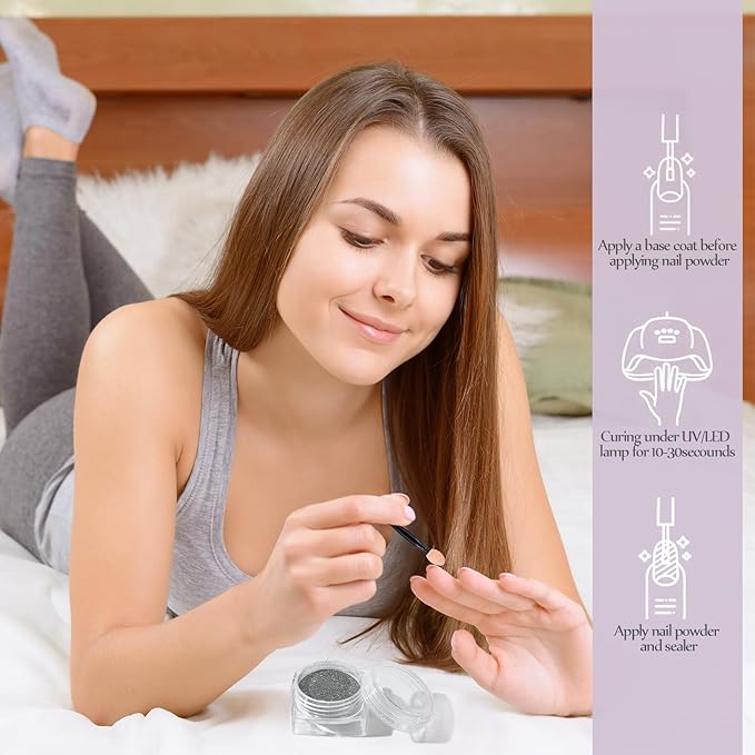 Artdone 2 Jars Chrome Nail Powder White Pearl and Silver Chrome,Iridescent Aurora Powder Metallic Mirror Effect Pigment Pearlescent Mermaid Pigment Glitter Dust Kit Acrylic Resin Craft