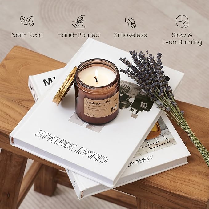 M&SENSE Eucalyptus Mint Home Scented Candle for Relaxation, Gifting, Spa | 7.05oz Candle Gift for Birthday Mother's Housewarming Valentine