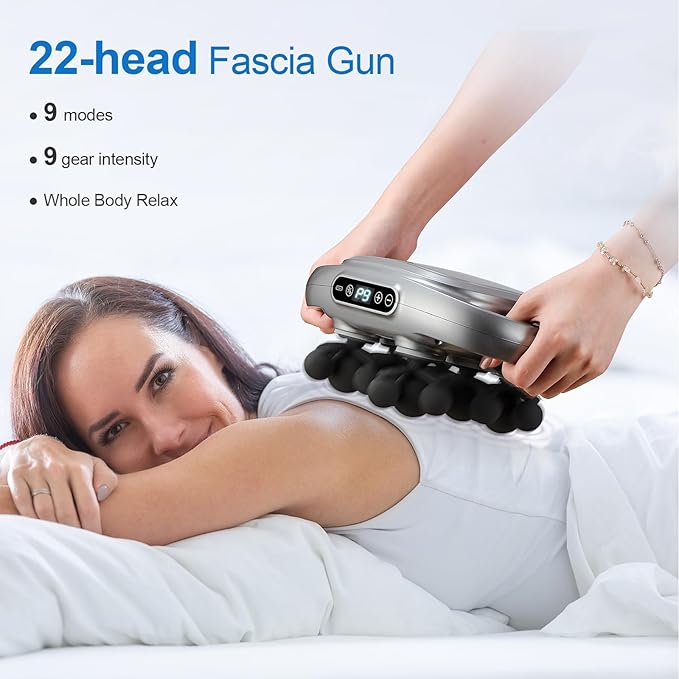 Massage Gun, 22 Head Foot Back Neck Shoulder Massager with Adjustable Multi-Modes & Intensities, Fascia Gun for Athletes, Birthday Gifts for Men