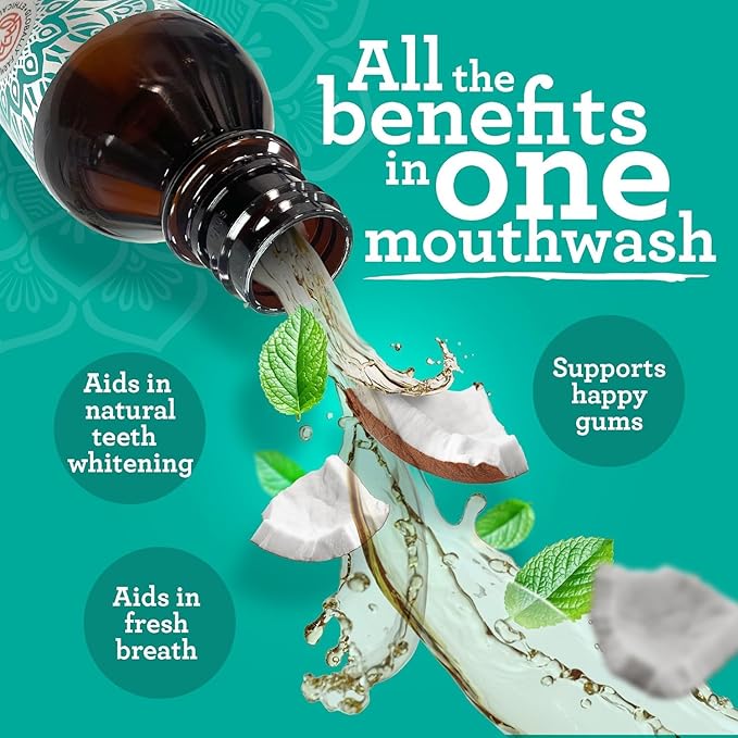 GuruNanda Coconut Oil Dental Care: Whitening Strips + Oil Pulling - Helps Brighten Teeth, Freshen Breath, Healthy Gums - 14 Strips + 8oz for Complete Oral Care