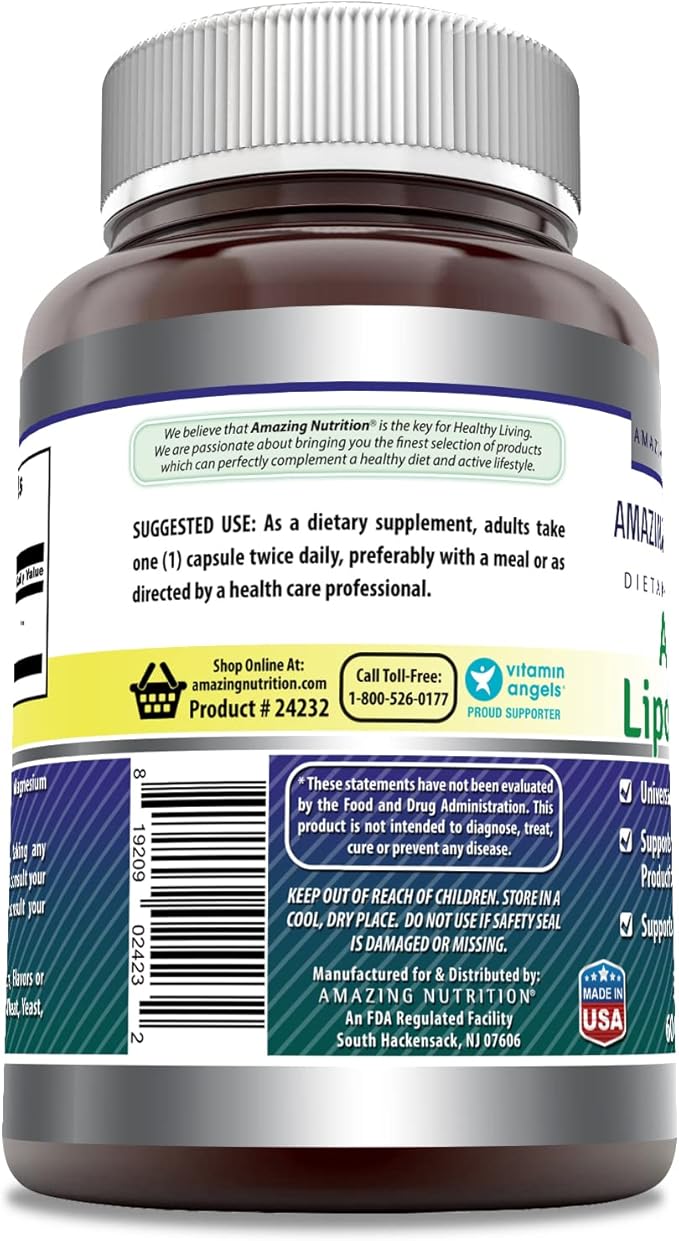 Amazing Formulas Alpha Lipoic Acid 300 mg Capsules Supplement | Non-GMO | Gluten Free | Made in USA (60 Count)