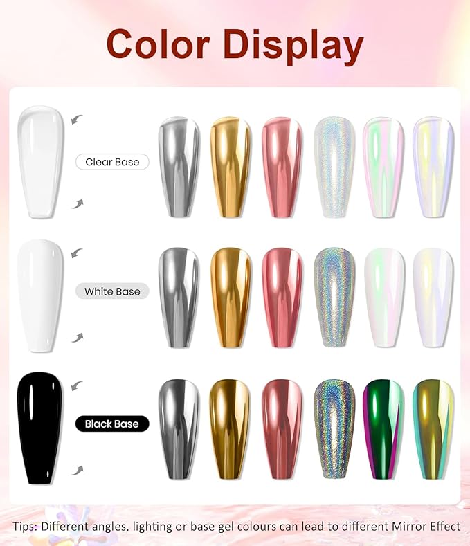 Holographic Aurora Nail Powder 4 PCS - Metallic Silver Gold Green Mirror Chrome Pigment for Professional Nail Art Decoration,Salon Grade Chrome Powder Set