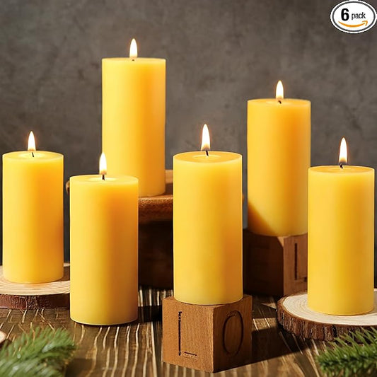 6 Pack Natural Beeswax Pillar Candles,100% Pure Beeswax Candles-210 Hours Long Burning,Organic Bees Wax Candles for Home,Paryer,Parties,Unscented Dripless Smokeless Beeswax Candle Bulk 2x4in
