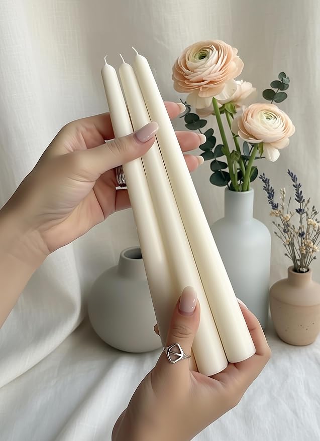 6 PK 10" Classic Taper Candles, Ivory, 7-8 Hours Long Burning, Unscented Tall Candlesticks