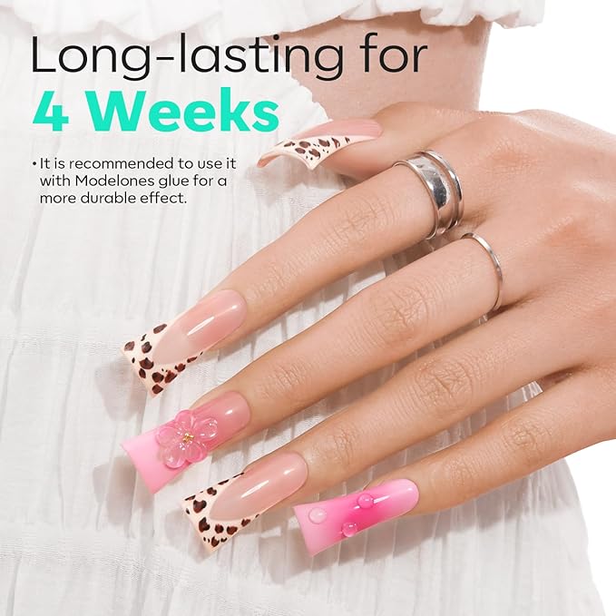 modelones Duck Nail Tips, Short Flare Pre-Shape Half Cover Soft Gel Tips Wide Style Acrylic Fake Nails False Clear Press on Extension Gel Kit Manicure DIY at Home 216PCS 12Sizes