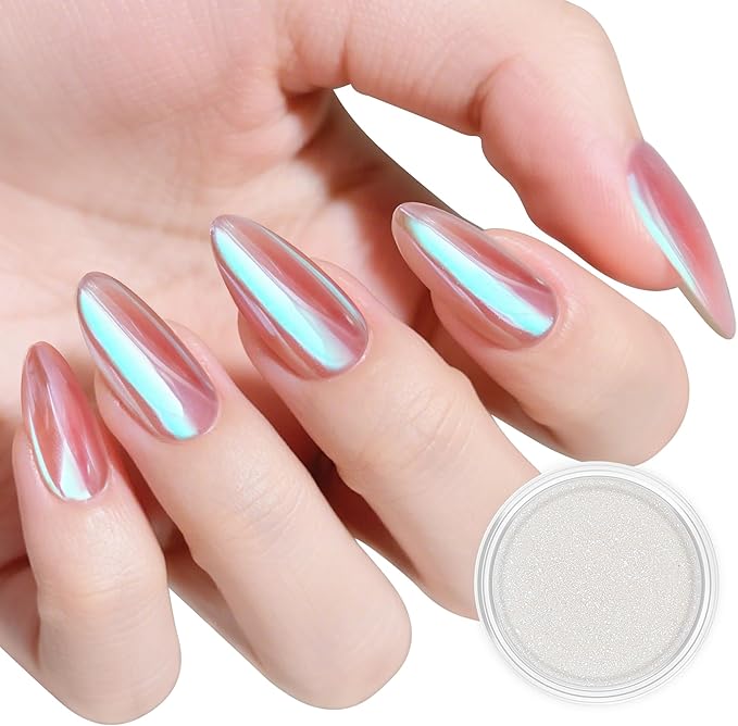 Artdone Chrome Nail Powder Moonlight Blue Sample Size 0.3 gram Iridescent Aurora Powder Metallic Mirror Effect Pigment Pearlescent Mermaid Pearl Glitter Dust Kit