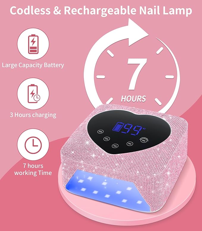 UV Light for Nails, 74W Cordless Rechargeable UV Nail Lamp, Fast Nails Dryer Curing Lamp for Salon & Home, Gel Nail Polish UV Light with 5 Timer Setting, Touch Control & Auto Sensor