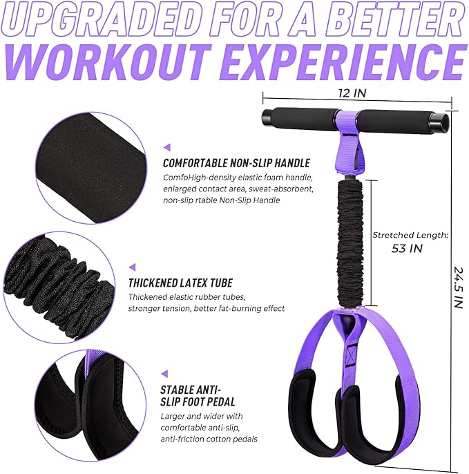 Upgraded Durable Pedal Resistance Band with Handle, Thickened Latex Tubes and Soft Foam Fabric Foot Pedal, Sit Up Exercise Equipment for Abdomen, Waist, Arm, Core/ABS, Leg, Physical Therapy