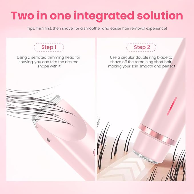 Bikini Trimmer for Women-2 in 1 Dual Head Electric Razors,IPX7 Waterproof Bikini Electric Shaver,Dry & Wet Use Painless Bikini Shaver,Pubic Hair Trimmer for Private Area & Body Hair, Pink