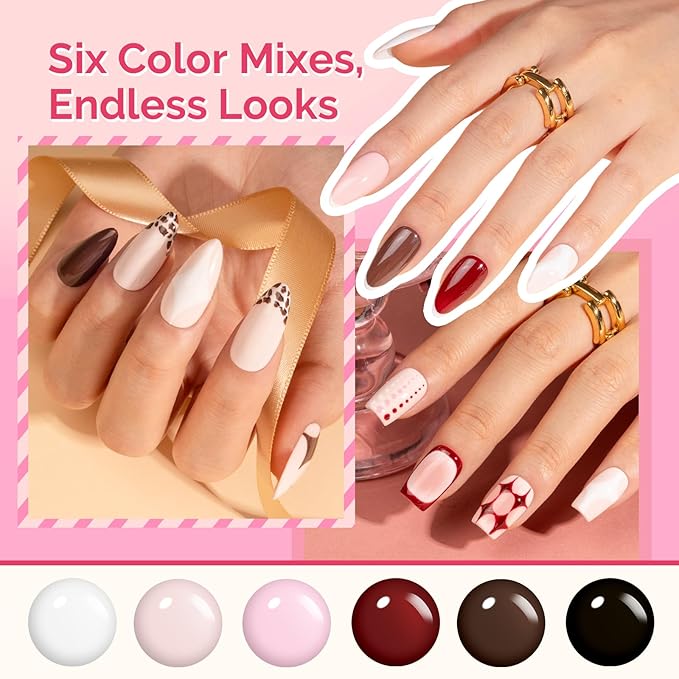 MelodySusie Highly Pigmented Gel Nail Polish Set, 0.56 fl.oz Tilt-and-Stand Bottle, HEMA Free Plant-Based Formula, 6 Colors Classic Kit, Soak Off UV LED Manicure Kit Gift Box(White, Black, Dark Red)