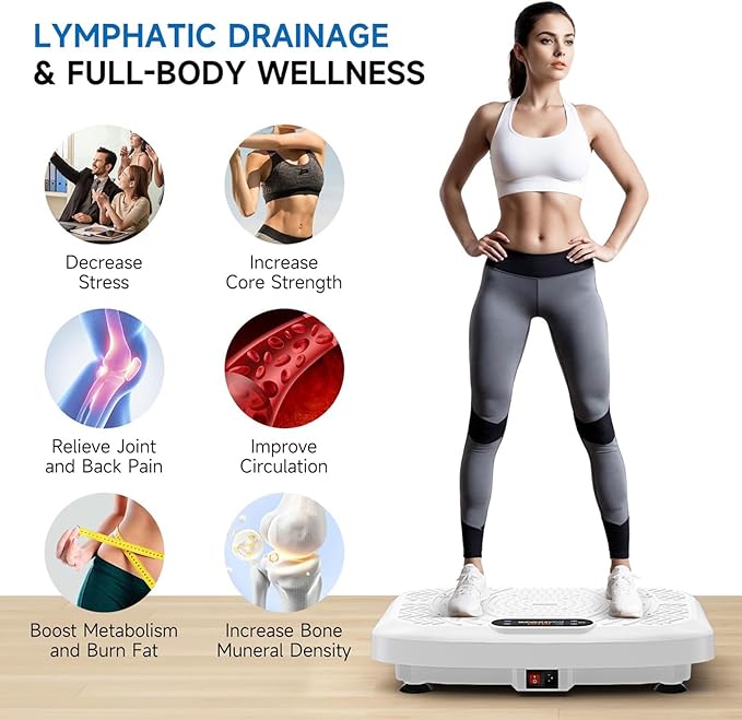 Vibration Plate Exercise Machine Weight Loss, Full Body Workout Vibration Plate Lymphatic Drainage, 199 Adjustable Speeds Power Shaping Vibrating Plate 450 Lbs Capacity Fitness Platform