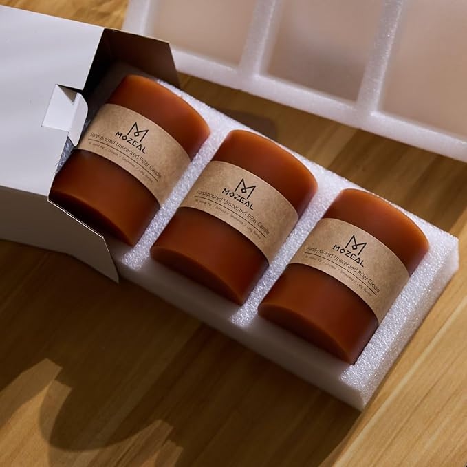MOZEAL 3" x 4" Hand-Poured Unscented Candle, Dripless Pillar Candle Set of 3, Long Clean Burning, Approx 72 Hours Burn Time, Rustic Country Style, Wedding, Autumn, Home Decor, Burnt Orange