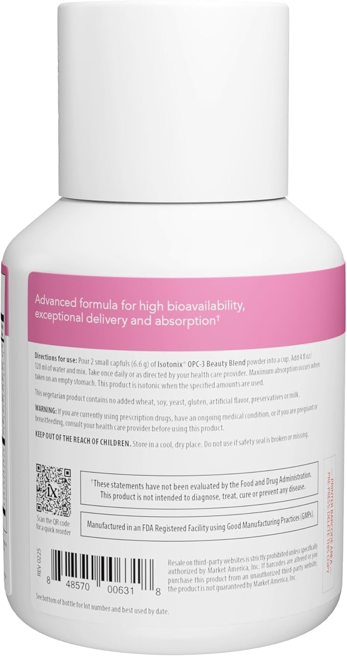 Isotonix OPC-3 Beauty Blend Powder | Collagen Support with Pycnogenol®, Grape Seed & Red Wine Extract | Hair Skin and Nails Supplement with Biotin & Hyaluronic Acid | Antioxidant Powder - 90 Servings