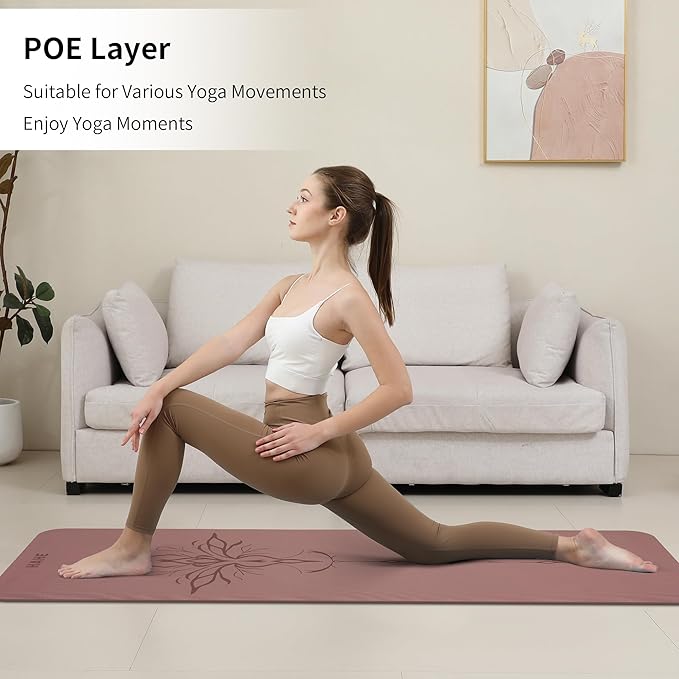 HAHE Yoga Mat Thick (8MM,1/3"), Eco-Friendly POE Non Slip Yoga Mat, High Rebound & Shock Absorption, Anti-Tear & Sweat-Resistant for Yoga, Fitness, Home, Workouts, Large Pilates Mats 72"x24" with Carrying Strap