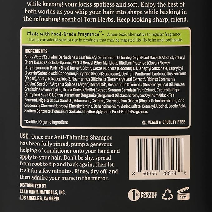 California Naturals Mens Re:GRO Conditioner for Hair Growth Support, Scalp Hair Care with Biotin, All Hair Types, Vegan, Natural, Cruelty Free, Silicone, Paraben & Sulfate Free, for Men, 20 fl oz