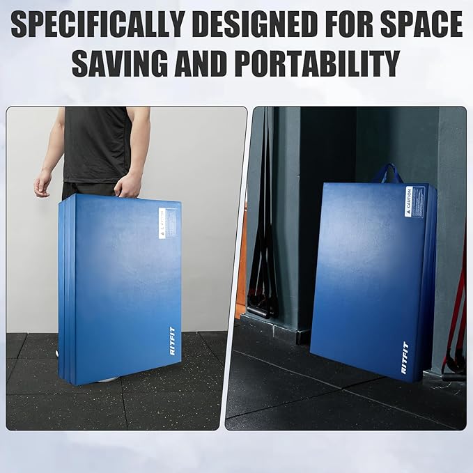 RitFit Upgraded Folding Exercise Mat, 2 Inch Thick Gymnastics Mat 3’x6’,4’x8’,4x10’,2'x8' with Carrying Handles for Yoga, MMA, Stretching, Core Workouts and Home Gym Protective Flooring