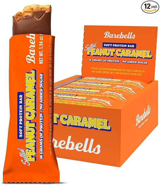 Barebells Soft Protein Bars, Salted Peanut Caramel - 12 Count, 16g High Protein Treats - Chocolate Nutrition Bar with 1g Total Sugars - On The Go Breakfast or Post-Workout Snack