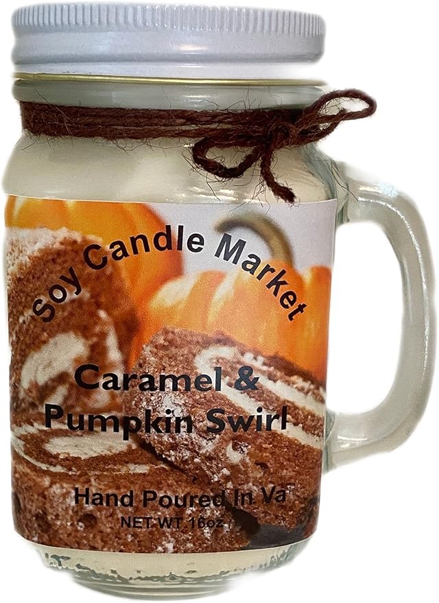 Soy Scented Candles | Handmade & Highly Aromatic Candles Burns Upto 85 Hours in Glass Jar - Perfect for Home Decor, Wedding, Birthday, Dinner (Caramel Pumpkin Swirl, 16 oz)