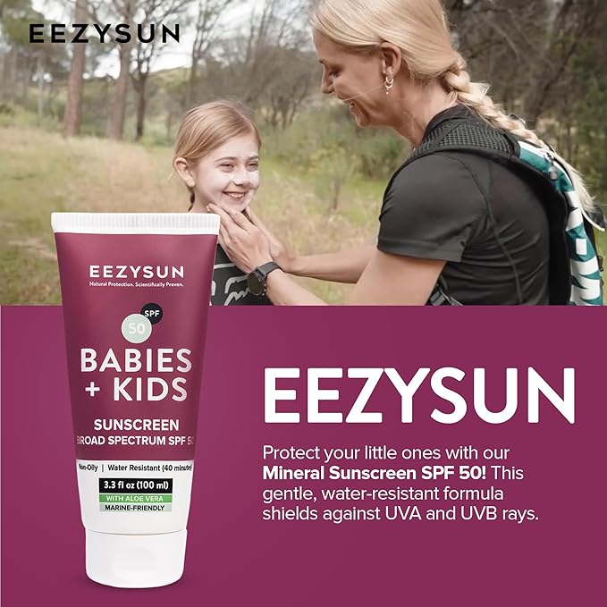 Babies & Kids SPF 50 Mineral Sunscreen | Dermatologically Tested for Sensitive Skin | Contains Aloe Vera | Sweat/Water Resistant | Cruelty-Free | Reef-Safe | Travel Size - 3.3 FL OZ