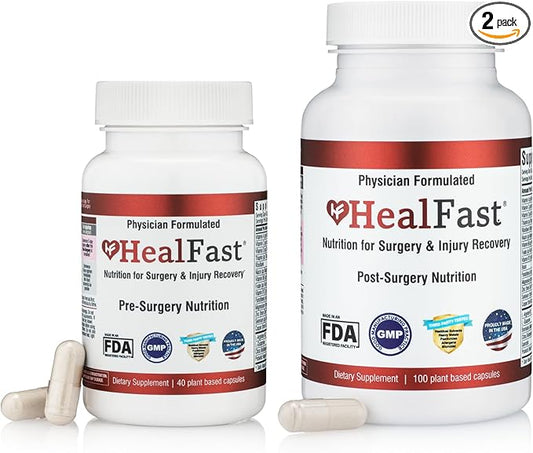 HealFast Complete Surgery & Injury Recovery Supplement: for Wound, Scar Treatment & Bruising w/Vitamins, Bromelain, Quercetin & Probiotics (Pre+Post Op)