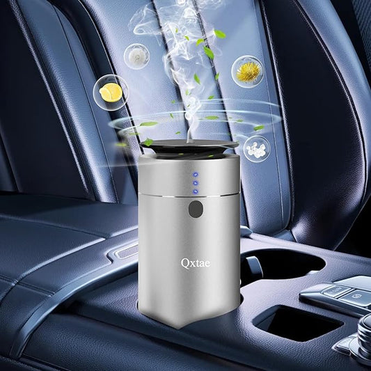 Waterless Car Diffuser for Essential Oils. Battery Operated Air Freshener, USB-C Rechargeable, Quiet, Leak-Proof, Countdown Timer, Auto-Off, Perfect for Car Home Office(Silver)