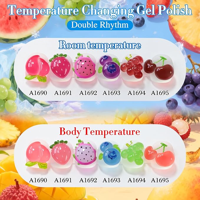 Double Rhythm 6 Pcs 15 ML Gel Polish Set Same Color Same Bottle Soak Off Gel Polish Kit Nail Art Manicure Salon DIY at Home for Women (Color Changing Red Pink Purple Brown-T6-63)