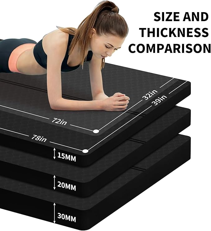 nuveti Large Exercise Mat - 15mm/20mm/30mm Thick Yoga Mat | Workout Mat for Fitness, Yoga, Pilates, Stretching & Floor Exercises for Women & Men with Free Carrying Bag