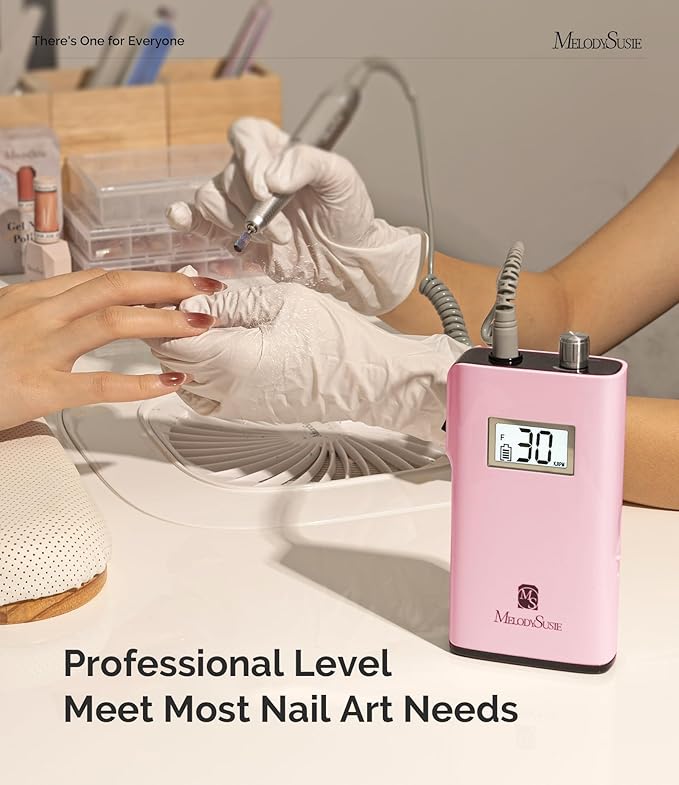 MelodySusie Professional Nail Drill, 30000 RPM Rechargeable Electric E File, SC320H Acrylic Gel Grinder Tools,Portable Nail Drill with 6 Bits Efile for Gel Nails Removing Manicure Pedicure Salon
