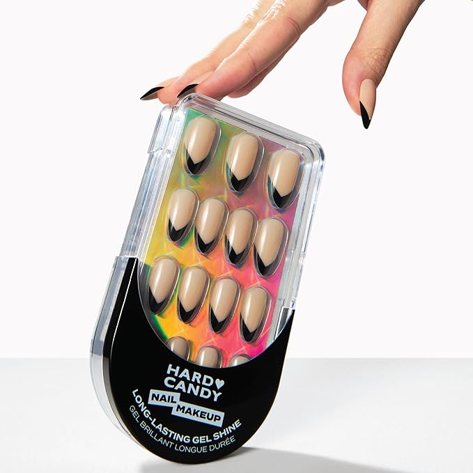 Black French Tip Long Press-On Nails – Hard Candy Glossy Gel-Shine False Nail Kit with Nail Glue, 30 Pieces, Reusable (Black Tip, Long)