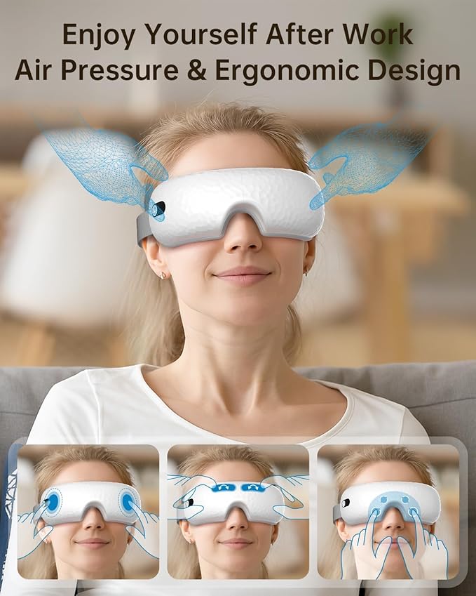 Eye Massager with Heat,Massaging Eye Mask Presents Birthday Gifts for Women mom Men him,Rrelaxing Eye Care Headache Massager Equipment for migraines Relax eyeris