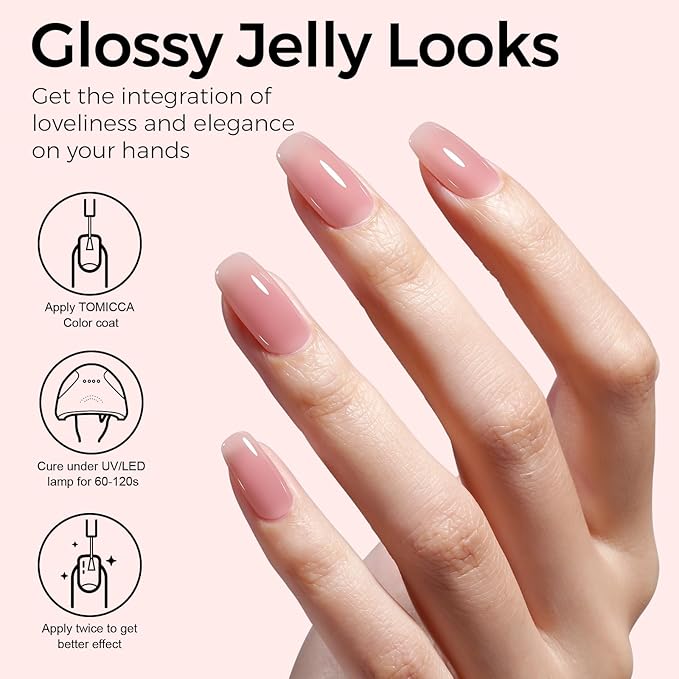 TOMICCA Jelly Pink Gel Nail Polish,15ml Clear Nude Pink Gel Polish,Soak Off Uv Led Cure Needed，Color Long Lasting Sheer Translucent Nail Art Manicure French Salon Diy Design Gifts For Woman