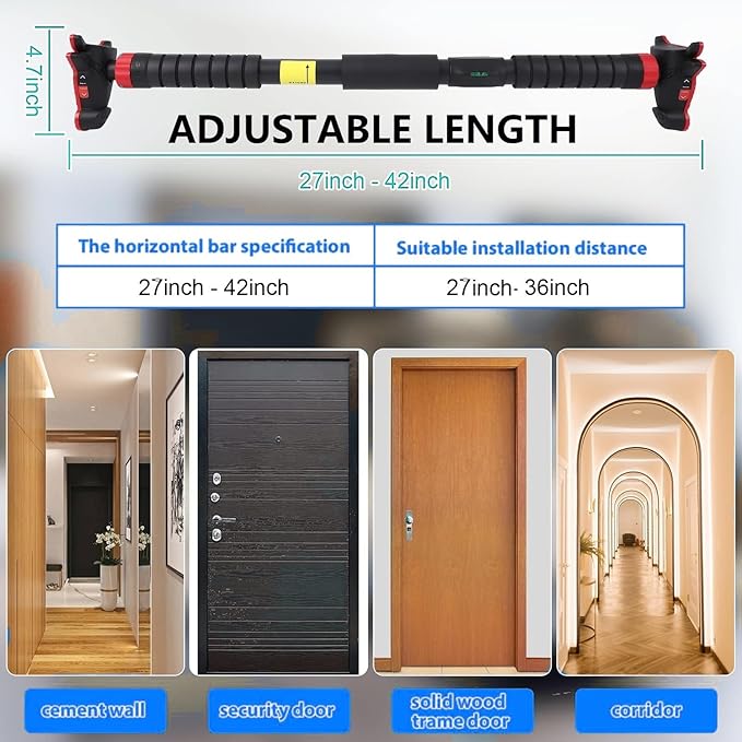 Pull Up Bar, Adjustable Strength Training Bars Without Screw, Adjustable Width Chin Up Bar for Doorway, Max Load 440 Lbs