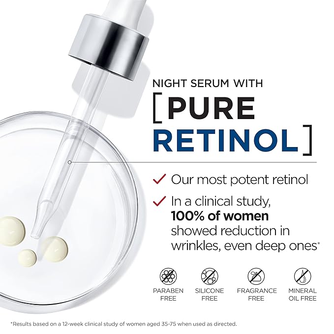 L'Oreal Paris Revitalift 0.3% Pure Retinol Night Serum, Reduce Deep Wrinkles, Fragrance Free 1 oz + Moisturizer Sample