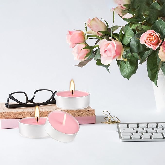 Pink Scented Tealight Candles - 100 Pack Votive Candles Bulk - Rose Fragrance Tea Light Candle Gift Set for Holiday, Wedding and Home - 4 Hour