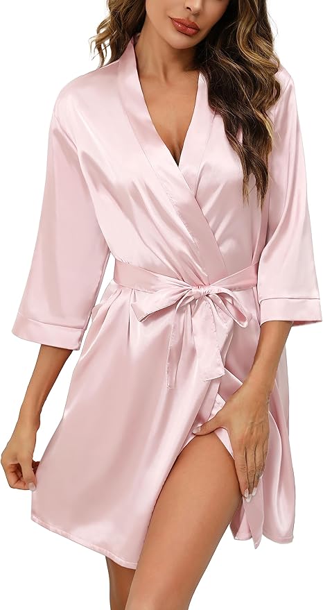 Samring Women's Bride Bridesmaids Robe Short Satin Kimono Robes for Wedding & Bridal Party Silk Bathrobes for Women