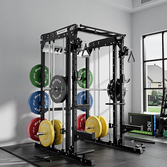 RitFit M2 PRO-3D Smith Machine with Weight Stack, 3D Functional Trainer & Power Cage, 308.6lbs Stack, 16 Adjustment Holes, 6 Storage Pegs for Full-Body Home Gym