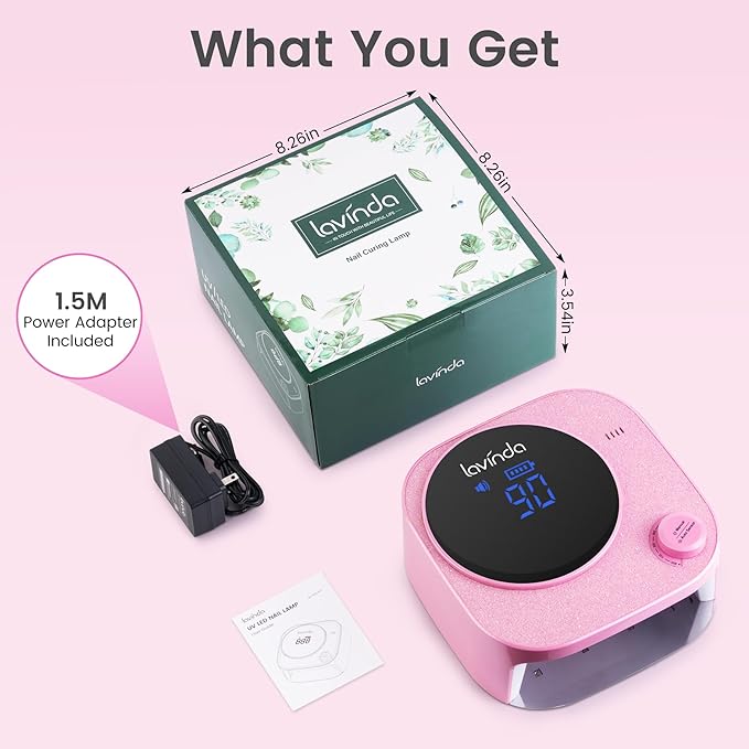 Lavinda 54W UV LED Nail Lamp, Professional UV Light for Gel Nails Rechargeable Cordless Nail Dryer with 4 Timer Settings & Auto Sensor, Fast Curing Gel Light for Home and Salon Use Glitter Design