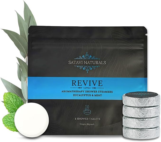 Aromatherapy Shower Steamers (6-Pack) Revive - Eucalyptus & Mint Scented Vapor Tabs for Self-Care, Aromatic Shower Bath Bombs, Natural Essential Oils for Women & Men