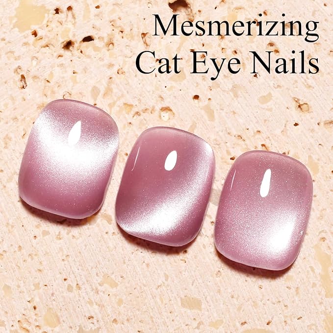 Imtiti Moonlight Pink Cat Eye Gel Nail Polish with Magnet, Holographic Glitter Shimmer Magnetic UV Gel Polish for Nail Art Soak off UV Led