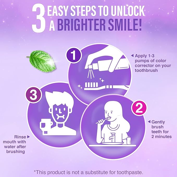 GuruNanda Purple Color Corrector Serum, Fluoride-Free & Gentle, Instant Teeth Whitening, with Essential Oils, Up to 50 Uses, 2 Pack