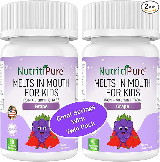 Kids Chewable Iron Supplement, Ferronyl® Carbonyl Iron 9 mg, Vitamin C 30 mg, Grape Flavor, 90 Tablets (2 Bottles)