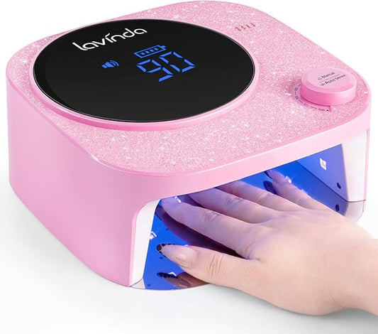 Lavinda 54W UV LED Nail Lamp, Professional UV Light for Gel Nails Rechargeable Cordless Nail Dryer with 4 Timer Settings & Auto Sensor, Fast Curing Gel Light for Home and Salon Use Glitter Design