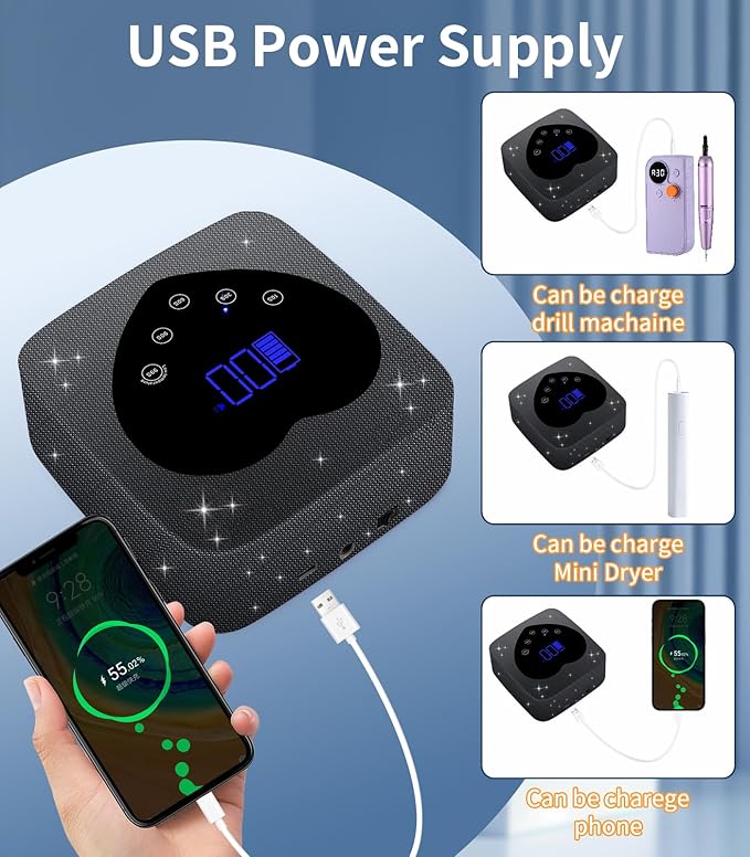 UV Light for Nails, Cordless UV Nail Lamp 72W, Rechargeable Black Diamond LED Dryer with 5 Timer Setting, Touch Control & Auto Sensor, Fast Light Curing Lamp for Salon & Home